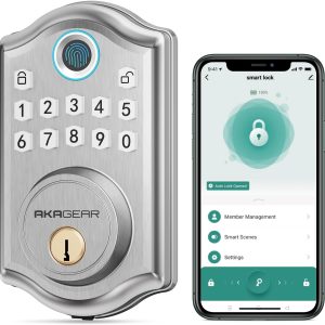 DS10 Pro Keyless Entry Door Lock, Fingerprint Door Locks, Electronic Keypad Lock, Smart Deadbolt, Smart Locks for Front Door, Auto-Lock & One Touch Locking with Bluetooth - Satin Nickel
