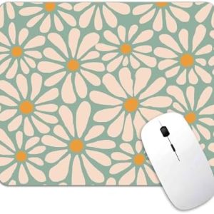 Green Daisy Flower Mouse Pad Mat Cute, Premium-Textured Washable Boho Retro Aesthetic Mousepad with Non-Slip Rubber Base Floral Modern Art Mice Pad for Computer Home Office Decor, Abstract