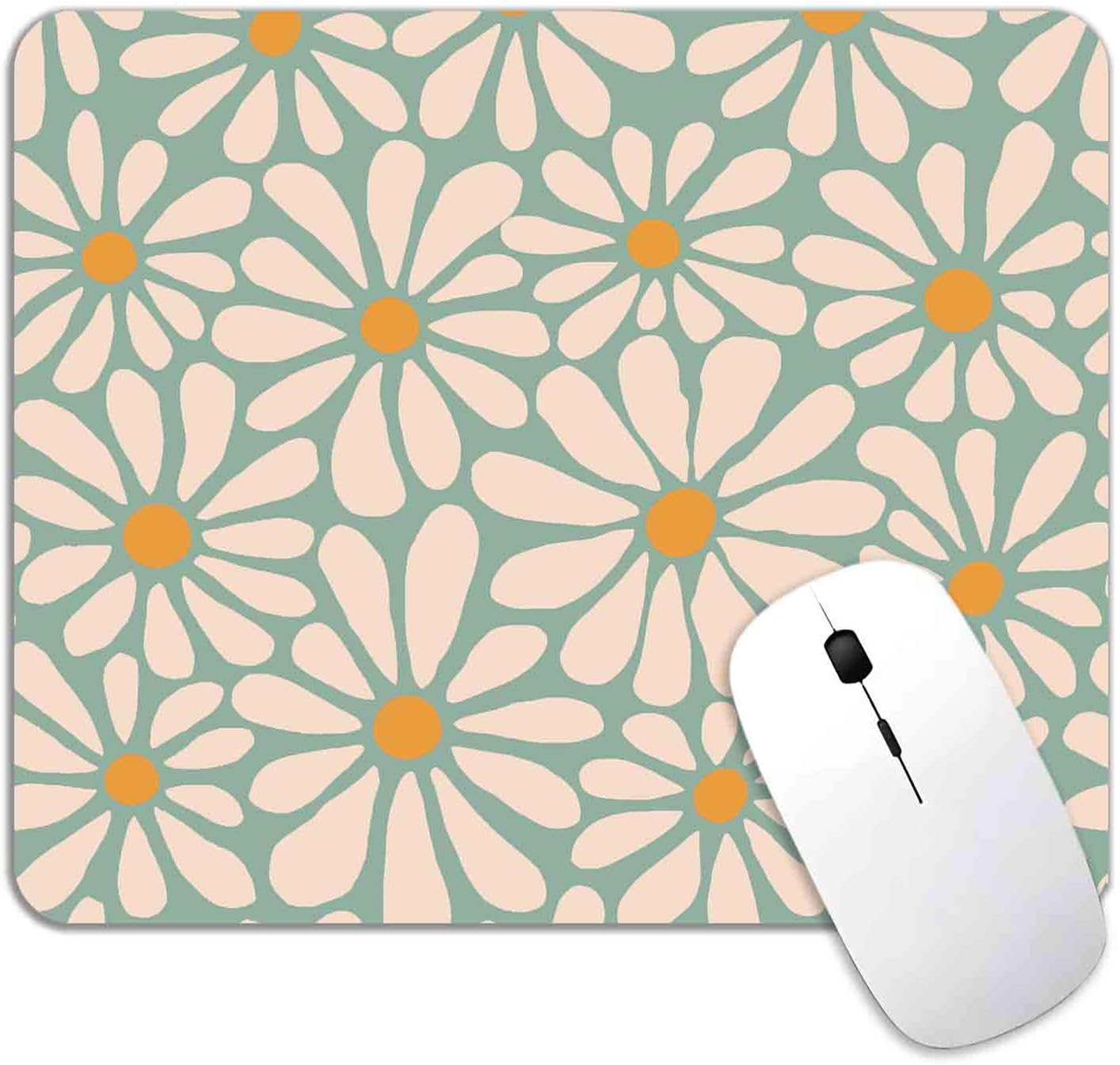 Green Daisy Flower Mouse Pad Mat Cute, Premium-Textured Washable Boho Retro Aesthetic Mousepad with Non-Slip Rubber Base Floral Modern Art Mice Pad for Computer Home Office Decor, Abstract - Image 8